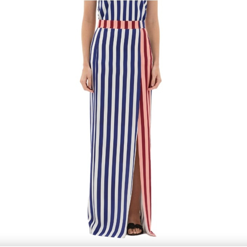 NWT Muma World Silk Striped Column Designer Maxi Skirt High Slit | Size S | $359